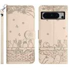 For Google Pixel 8 Pro Cat Embossing Pattern Leather Phone Case with Lanyard(Beige) - 1