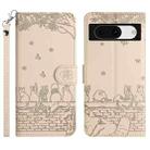 For Google Pixel 8a Cat Embossing Pattern Leather Phone Case with Lanyard(Beige) - 1