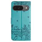 For Google Pixel 9 / 9 Pro Cat Embossing Pattern Leather Phone Case with Lanyard(Blue) - 3