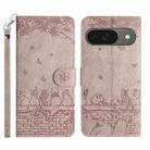 For Google Pixel 9 / 9 Pro Cat Embossing Pattern Leather Phone Case with Lanyard(Grey) - 1