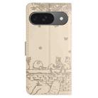 For Google Pixel 9 / 9 Pro Cat Embossing Pattern Leather Phone Case with Lanyard(Beige) - 3