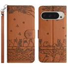 For Google Pixel 9 Pro XL Cat Embossing Pattern Leather Phone Case with Lanyard(Brown) - 1