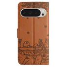 For Google Pixel 9 Pro XL Cat Embossing Pattern Leather Phone Case with Lanyard(Brown) - 3