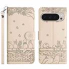 For Google Pixel 9 Pro XL Cat Embossing Pattern Leather Phone Case with Lanyard(Beige) - 1