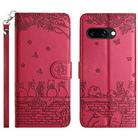 For Google Pixel 9a Cat Embossing Pattern Leather Phone Case with Lanyard(Red) - 1