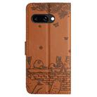 For Google Pixel 9a Cat Embossing Pattern Leather Phone Case with Lanyard(Brown) - 3