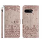 For Google Pixel 9a Cat Embossing Pattern Leather Phone Case with Lanyard(Grey) - 1