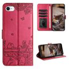 For iPhone 7 / 8 / SE 2020 / SE 2022 Cat Embossing Pattern Leather Phone Case with Lanyard(Red) - 1