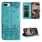 For iPhone 7 Plus / 8 Plus Cat Embossing Pattern Leather Phone Case with Lanyard(Blue) - 1