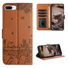 For iPhone 7 Plus / 8 Plus Cat Embossing Pattern Leather Phone Case with Lanyard(Brown) - 1