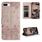 For iPhone 7 Plus / 8 Plus Cat Embossing Pattern Leather Phone Case with Lanyard(Grey) - 1