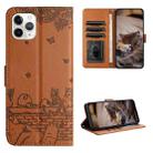 For iPhone 11 Pro Cat Embossing Pattern Leather Phone Case with Lanyard(Brown) - 1