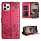 For iPhone 11 Pro Max Cat Embossing Pattern Leather Phone Case with Lanyard(Red) - 1