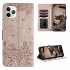 For iPhone 11 Pro Max Cat Embossing Pattern Leather Phone Case with Lanyard(Grey) - 1