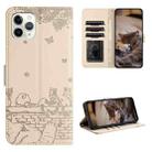 For iPhone 11 Pro Max Cat Embossing Pattern Leather Phone Case with Lanyard(Beige) - 1