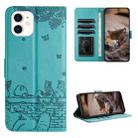 For iPhone 12 mini Cat Embossing Pattern Leather Phone Case with Lanyard(Blue) - 1