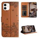For iPhone 12 mini Cat Embossing Pattern Leather Phone Case with Lanyard(Brown) - 1