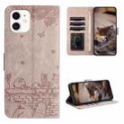 For iPhone 12 mini Cat Embossing Pattern Leather Phone Case with Lanyard(Grey) - 1