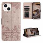 For iPhone 14 Cat Embossing Pattern Leather Phone Case with Lanyard(Grey) - 1