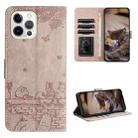 For iPhone 14 Pro Max Cat Embossing Pattern Leather Phone Case with Lanyard(Grey) - 1