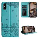 For iPhone X Cat Embossing Pattern Leather Phone Case with Lanyard(Blue) - 1