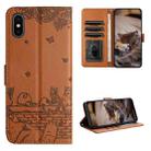 For iPhone X Cat Embossing Pattern Leather Phone Case with Lanyard(Brown) - 1