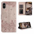 For iPhone X Cat Embossing Pattern Leather Phone Case with Lanyard(Grey) - 1