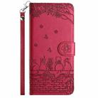 For iPhone 15 Pro Cat Embossing Pattern Leather Phone Case with Lanyard(Red) - 1