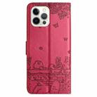 For iPhone 15 Pro Cat Embossing Pattern Leather Phone Case with Lanyard(Red) - 2