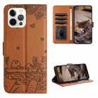 For iPhone 15 Pro Cat Embossing Pattern Leather Phone Case with Lanyard(Brown) - 1