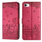 For iPhone SE 2024 Cat Embossing Pattern Leather Phone Case with Lanyard(Red) - 1