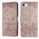 For iPhone SE 2024 Cat Embossing Pattern Leather Phone Case with Lanyard(Grey) - 1