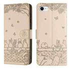 For iPhone SE 2024 Cat Embossing Pattern Leather Phone Case with Lanyard(Beige) - 1