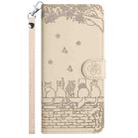 For iPhone 16 Pro Max Cat Embossing Pattern Leather Phone Case with Lanyard(Beige) - 3