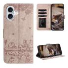 For iPhone 16 Plus Cat Embossing Pattern Leather Phone Case with Lanyard(Grey) - 1