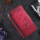 For iPhone 16 Cat Embossing Pattern Leather Phone Case with Lanyard(Red) - 2