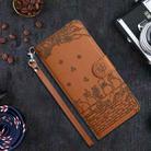 For iPhone 16 Cat Embossing Pattern Leather Phone Case with Lanyard(Brown) - 2