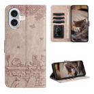 For iPhone 16 Cat Embossing Pattern Leather Phone Case with Lanyard(Grey) - 1