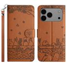 For iPhone 17 Pro Cat Embossing Pattern Leather Phone Case with Lanyard(Brown) - 1