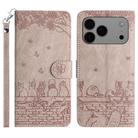 For iPhone 17 Pro Cat Embossing Pattern Leather Phone Case with Lanyard(Grey) - 1