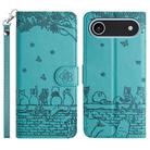 For iPhone 17 Air Cat Embossing Pattern Leather Phone Case with Lanyard(Blue) - 1