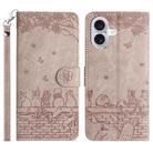 For iPhone 17 Cat Embossing Pattern Leather Phone Case with Lanyard(Grey) - 1