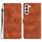For Samsung Galaxy S23 5G Flower Butterfly Embossing Pattern Leather Phone Case(Brown) - 1