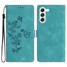 For Samsung Galaxy S23 5G Flower Butterfly Embossing Pattern Leather Phone Case(Sky Blue) - 1