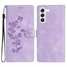 For Samsung Galaxy S23 5G Flower Butterfly Embossing Pattern Leather Phone Case(Purple) - 1