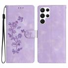 For Samsung Galaxy S23 Ultra 5G Flower Butterfly Embossing Pattern Leather Phone Case(Purple) - 1