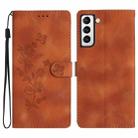 For Samsung Galaxy S22 5G Flower Butterfly Embossing Pattern Leather Phone Case(Brown) - 1