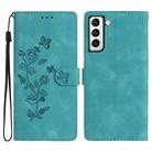 For Samsung Galaxy S22 5G Flower Butterfly Embossing Pattern Leather Phone Case(Sky Blue) - 1