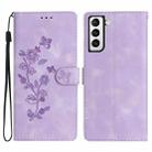 For Samsung Galaxy S22 5G Flower Butterfly Embossing Pattern Leather Phone Case(Purple) - 1