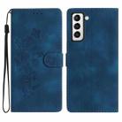 For Samsung Galaxy S22+ 5G Flower Butterfly Embossing Pattern Leather Phone Case(Blue) - 1